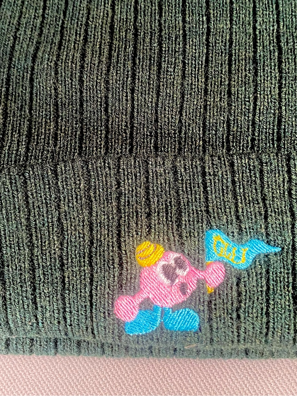 Brand New Beanie Forest Green Pink Character made in ITALY